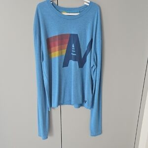 Aviator Nation Blue Long Sleeve Kids Tee with Rainbow Graphic